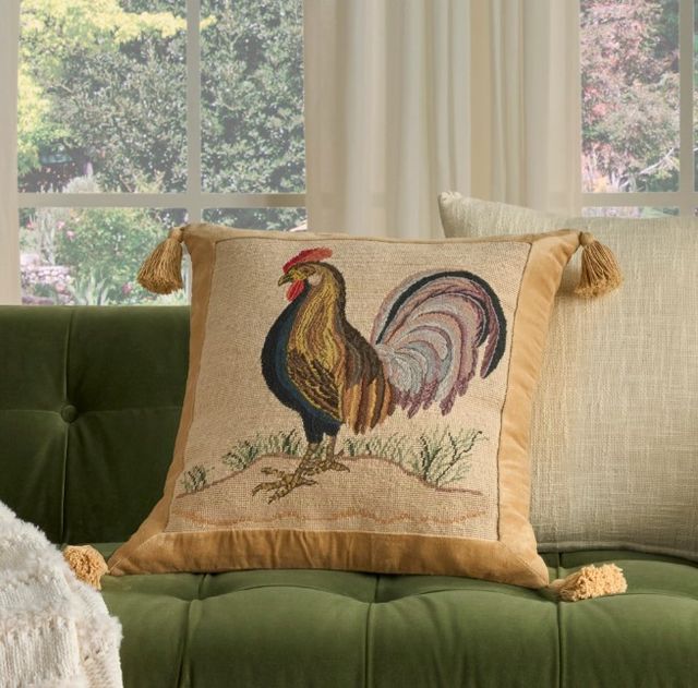 Nourison Home™ Mina Victory Vintage Pillow Beige Rooster 20"x20" Throw Pillow-3