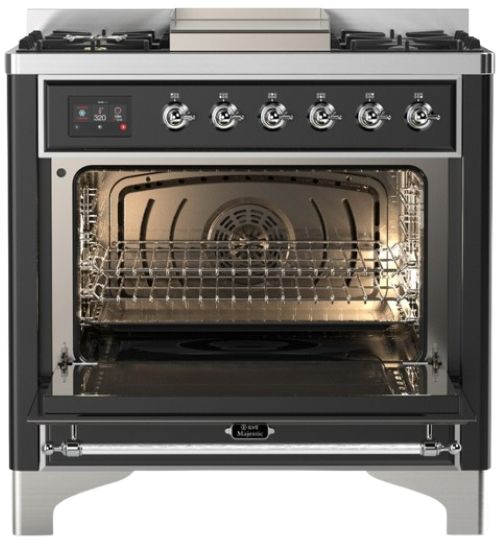 Ilve® Majestic III 36" Graphite Matte Pro Style Dual Fuel Liquid Propane Range with Solid Door and Chrome Trim-1