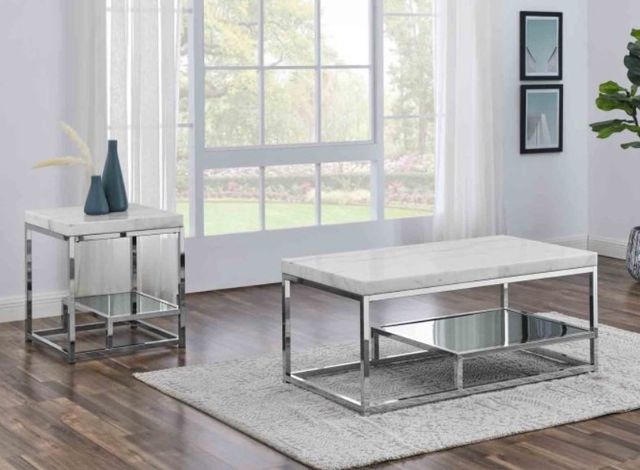 Steve Silver Co. Aston White Coffee Table with Chrome Base-3