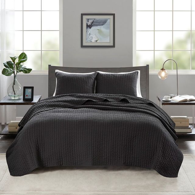 Olliix by Madison Park Black Twin/Twin XL Keaton Reversible Coverlet Set-4