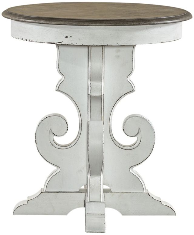 Liberty Furniture Magnolia Manor Weathered Bark Round End Table with Antique White Base-2