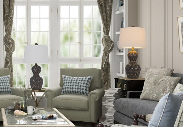 Cal® Lighting & Accessories Tuscaloosa 2-Piece Gold/Matte Black Table Lamp Set-3