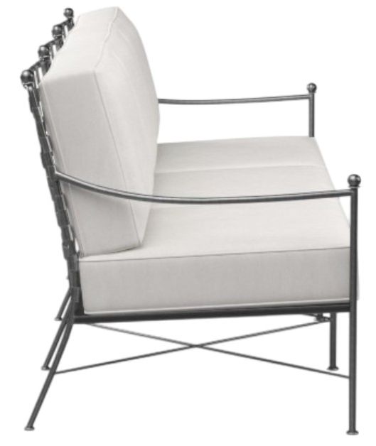 Sunset West Provence Century Pewter Antique Wrought Iron Outdoor Sofa with Canvas Flax Cushion-1