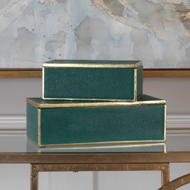 Uttermost® Karis 2-Piece Emerald Green Boxes Set-1