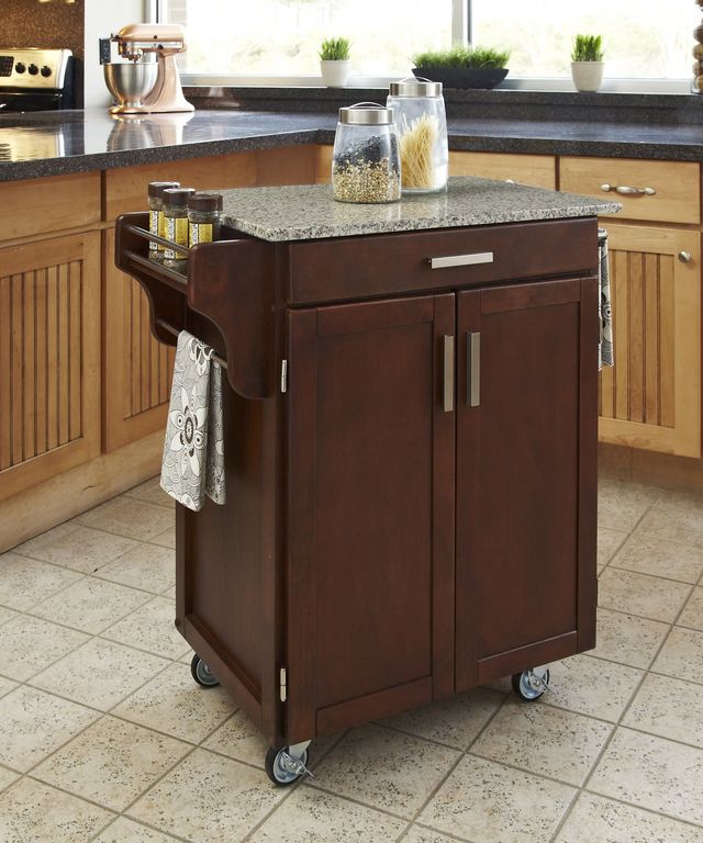 homestyles® Cuisine Cart Cherry/Salt-and-Pepper Granite Kitchen Cart-1