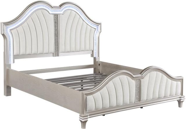 Coaster® Evangeline Ivory/Silver Oak Eastern King Upholstered Platform Bed-1