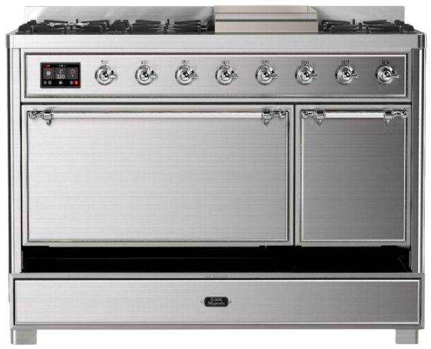 Ilve® Majestic III 48" Stainless Steel Pro Style Dual Fuel Natural Gas Range with 8 Burners and Chrome Trim-2