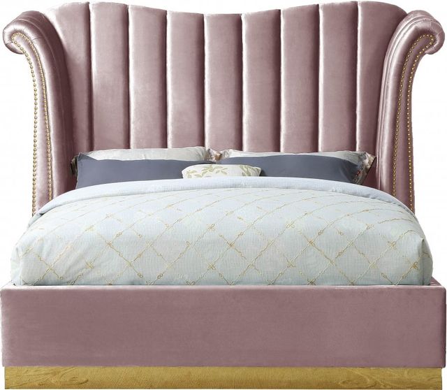 Meridian Furniture Flora Pink Velvet King Bed-1