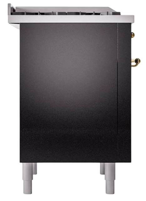 Ilve® Nostalgie II Noblesse 36'' Glossy Black Pro Style Dual Fuel Range with Brass Trim-2