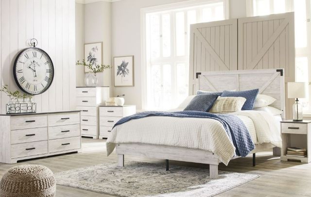 Signature Design by Ashley® Shawburn 4-Piece Dark Charcoal Gray/White Queen Crossbuck Panel Platform Bed Set-4