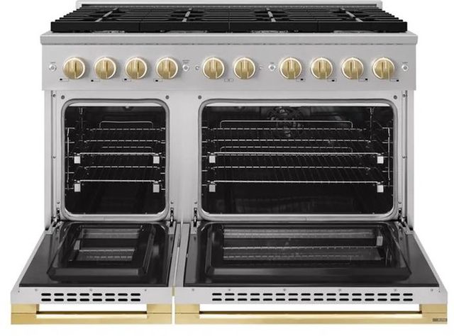 ZLINE Marino 48" Stainless Steel Pro Style Dual Fuel Range with Polished Gold Accents-1
