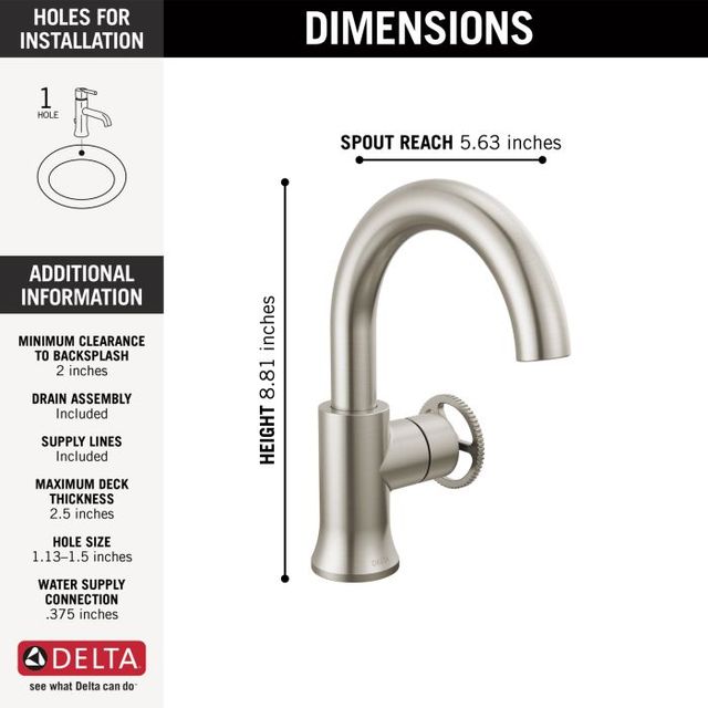 Delta Trinsic® Stainless 9" Single Handle Wheel Bathroom Faucet-3