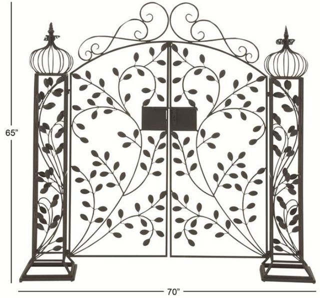 Deco Marche Black Metal Outdoor Scrollwork Arched Gate Garden Arbor with Vines and Latch Lock Closure-1