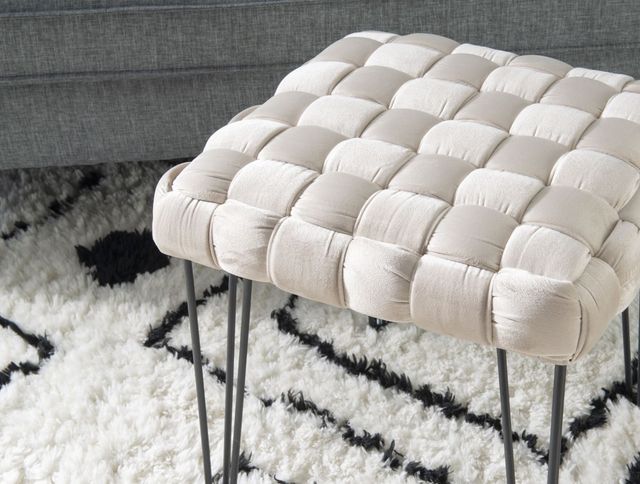 Powell® Neva Beige Square Ottoman Stool-4