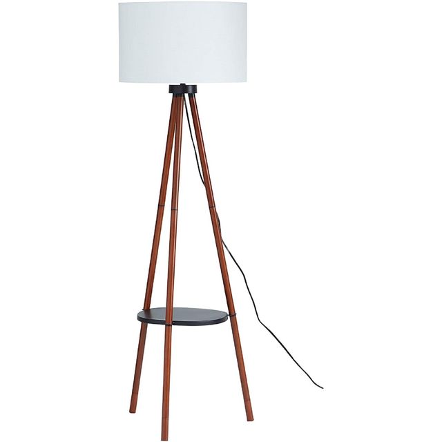 Adesso® Tripod Black And Walnut Round Floor Lamp-0