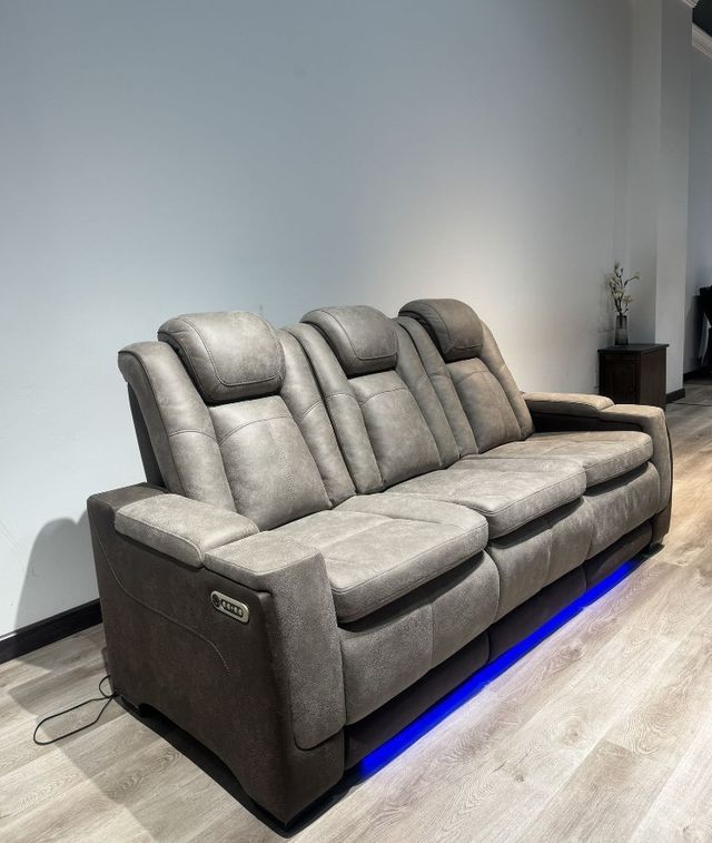 Elements International Lantana Rocky Gray Power Motion Sofa with Power Headrest -1