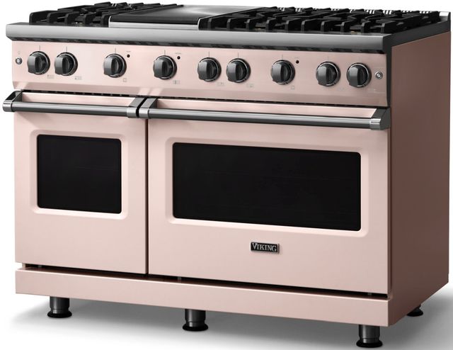 Viking® 5 Series 48" Blush Pro Style Gas (NG) Range with Polished Chrome Trim-2