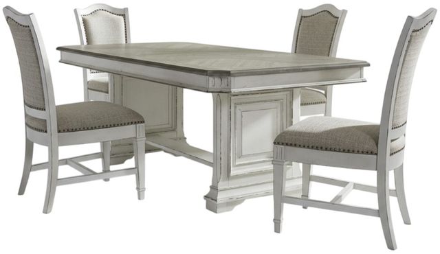 Liberty Furniture Abbey Park 5-Piece Antique White/Weathered Brown Trestle Dining Set-0