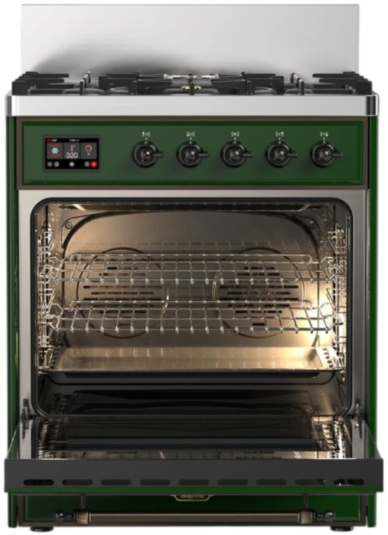 Ilve® Majestic III 30" Emerald Green Pro Style Dual Fuel Liquid Propane Range with Triple Glass Door and Burnished Trim-2