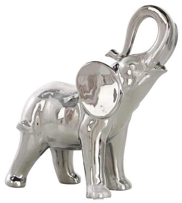 Deco Marche Silver Standing Elephant Ceramic Sculpture-0