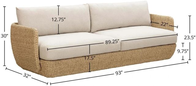 LH Home Siesta Natural Wicker Outdoor Sofa with Beige Olefin Fabric Cushions-2