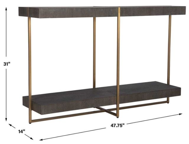 Uttermost® Taja Dark Walnut Console Table with Brushed Brass Frame-2