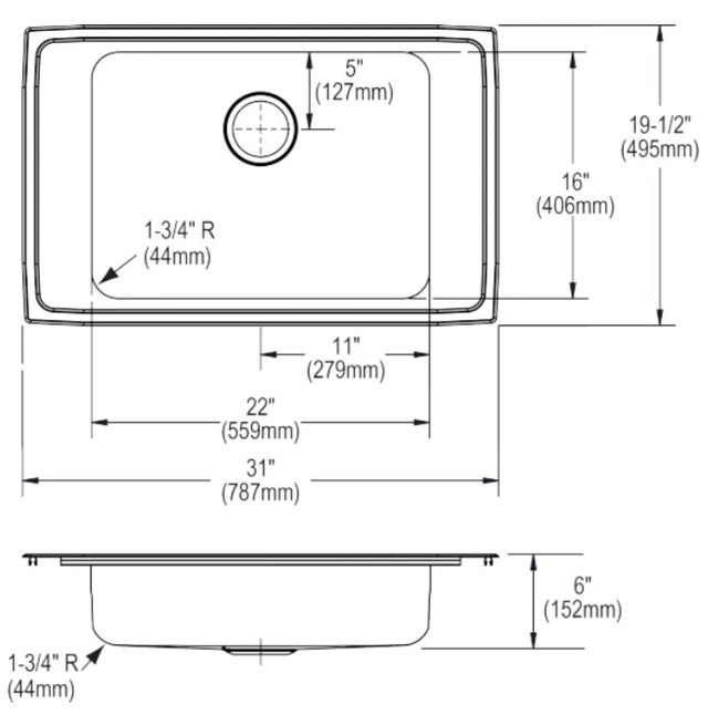 Elkay Lustertone® Classic Lustrous Satin Stainless Steel 31'' x 20'' x 6'' Single Bowl Drop-In Classroom ADA Sink with Quick-clip-1
