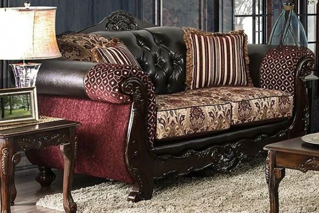 Furniture of America® Quirino Burgundy/Dark Brown Loveseat-0