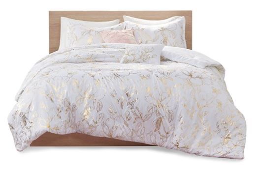 Olliix by Intelligent Design Magnolia Gold Twin/Twin Extra Large Metallic Printed Floral Comforter Set-0