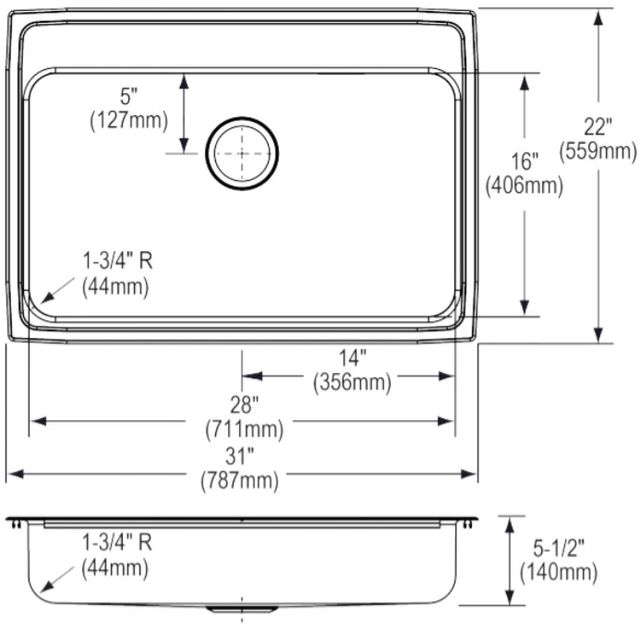 Elkay Lustertone® Classic Lustrous Satin 31" x 22" x 5-1/2" 3-Hole Single Bowl Drop-In ADA Sink-2