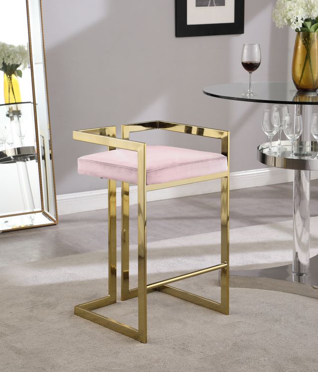 Meridian Furniture Ezra Pink Velvet Counter Stool-3