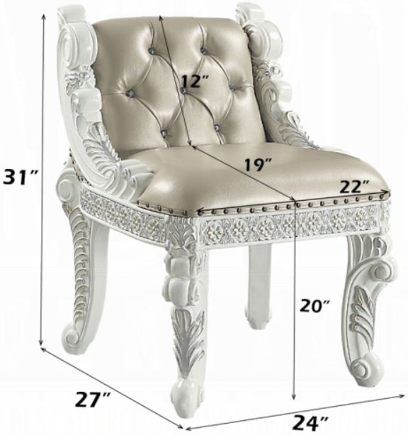 ACME Furniture Vanaheim Antique White/Beige Vanity Stool-2