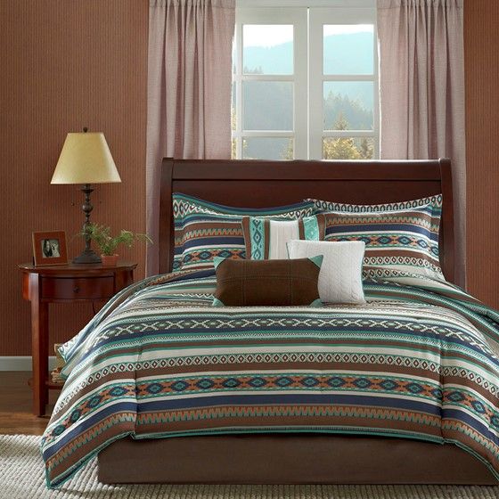 Olliix by Madison Park Malone 7 Piece Blue Queen Comforter Set-0
