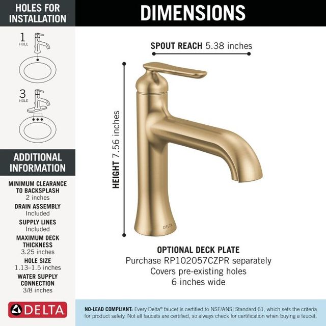 Delta Bonacci™ Champagne Bronze Single Handle Bathroom Faucet with Drain-4