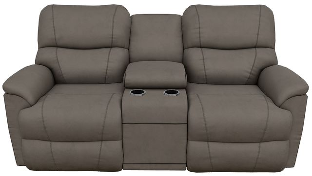 La-Z-Boy® Trouper Gray Leather Power Reclining Loveseat with Console and Headrest-1
