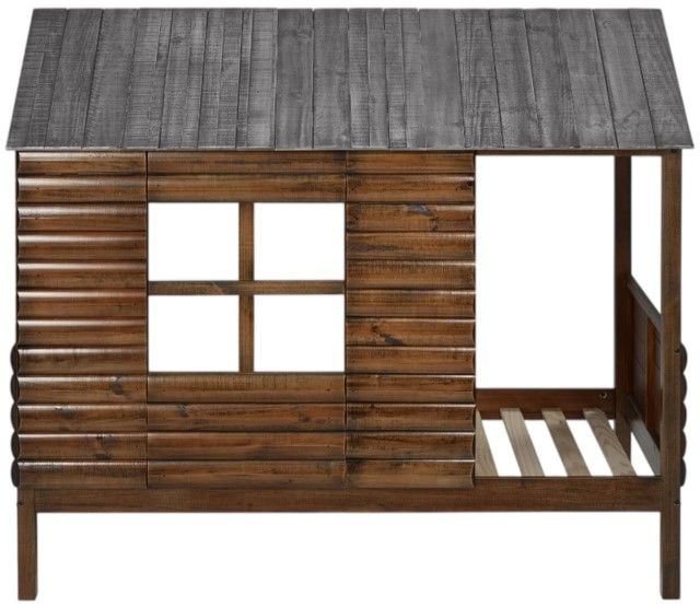 Donco Kids Log Cabin Rustic Walnut Youth Twin Low Loft Bed-2