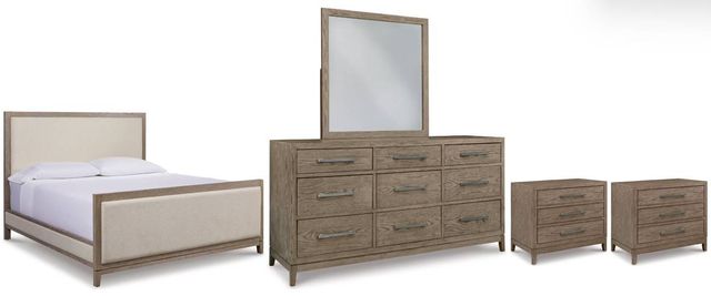 Signature Design by Ashley® Chrestner 5-Piece Gray King Upholstered Panel Bed Set-0