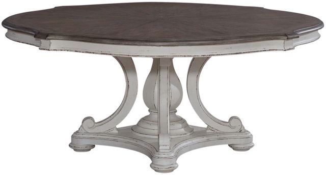Liberty Furniture Magnolia Manor 7-Piece Antique White/Ivory/Weathered Bark Round Pedestal Dining Set-2