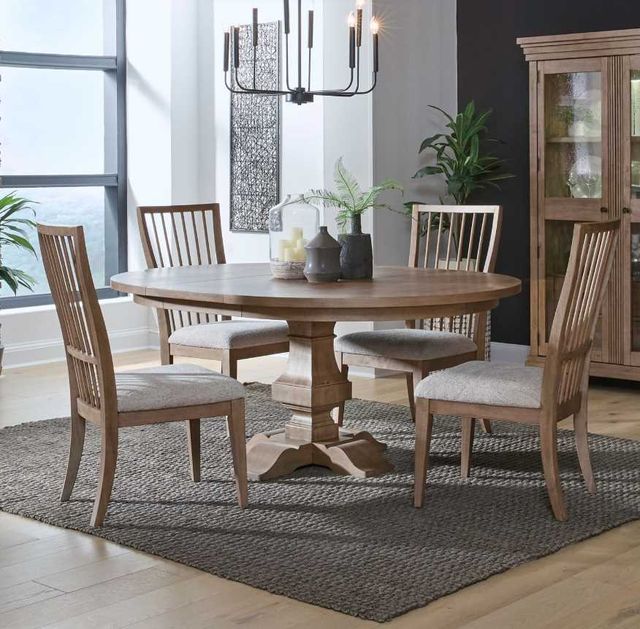 Liberty Furniture Haven Hills 5-Piece Camel Beige/Sand Pedestal Table Set-1