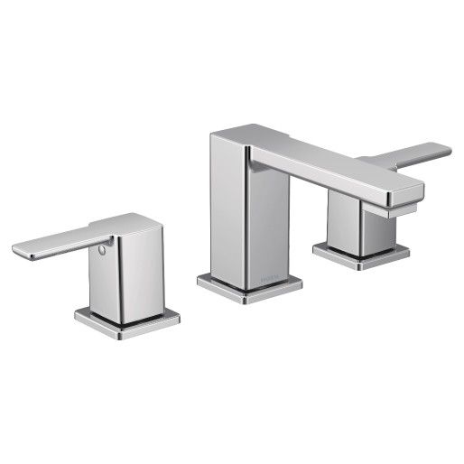 Moen® 90 Degree Chrome Two-Handle Low Arc Bathroom Faucet-0