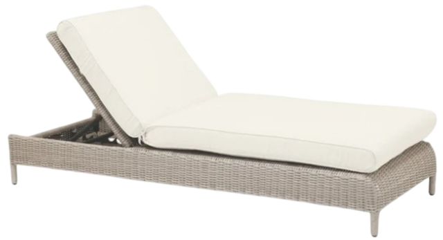 Sunset West Manhattan Dove Gray Resin Wicker Outdoor Chaise Lounge with Linen Canvas Cushion-0