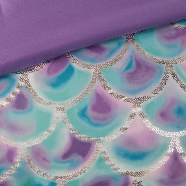 Olliix by Mi Zone Pearl Teal and Purple Full/Queen Metallic Printed Reversible Comforter Set-4
