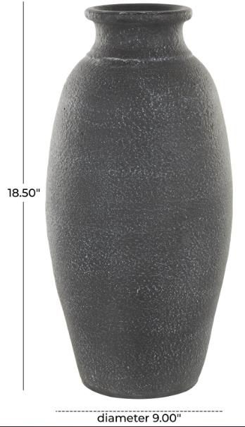 Deco Marche Gray 9" Ceramic Textured Whitewashed Vase-2