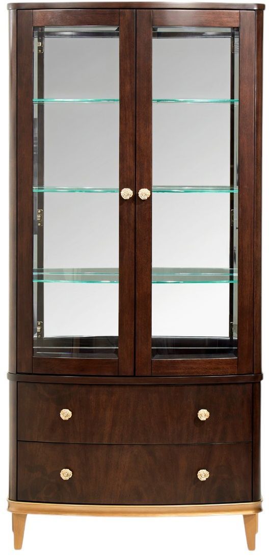 Michael Amini® Camellia Field Pecan-V166 2-Piece Warm Pecan Display Cabinet Set-0