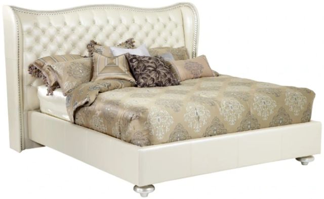 Michael Amini® Hollywood Swank Creamy Pearl Eastern King Upholstered Panel Bed-0