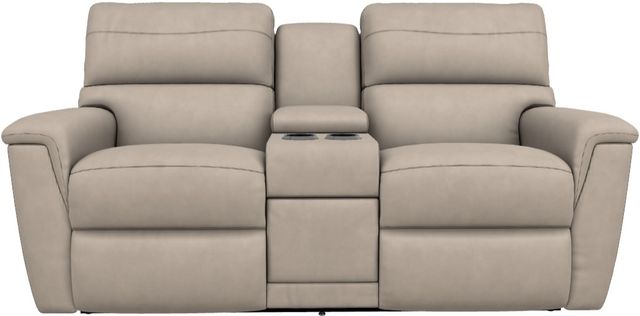 La-Z-Boy® Ava Ivory Leather Manual Reclining Loveseat with Console-1