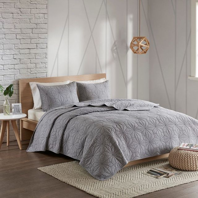Olliix by Urban Habitat Grey Full/Queen Caden 3 Piece Cotton Coverlet Set-4