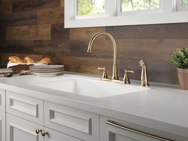 Delta Cassidy® Champagne Bronze 2-Handle Kitchen Faucet with Spray-1