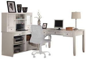 Parker House® Boca 4-Piece Cottage White L-Shaped Office Desk with Credenza and Hutch Set