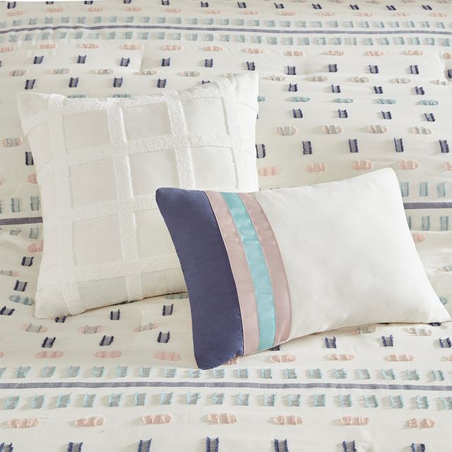 Olliix by Urban Habitat 5 Piece Aqua King/California King Auden Cotton Jacquard Comforter Set-3